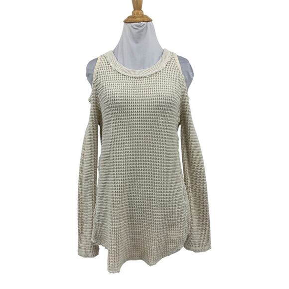 Free People Sweaters - Free People Sweater Womens XS Ivory Sunrise Waffle Knit Cold Shoulder Pullover
